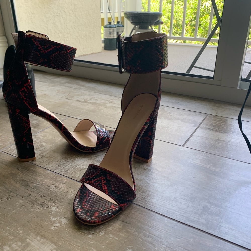 red snake print heels